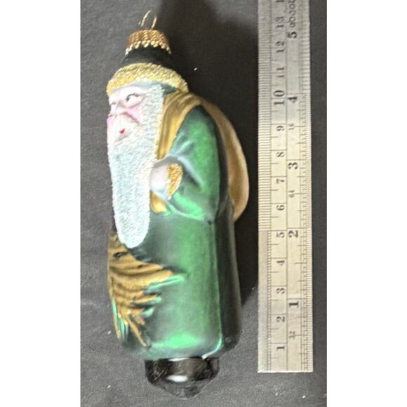 Lauscha Glas Creation Green Glitter Santa Glass Christmas Ornament Germany - Picture 3 of 5
